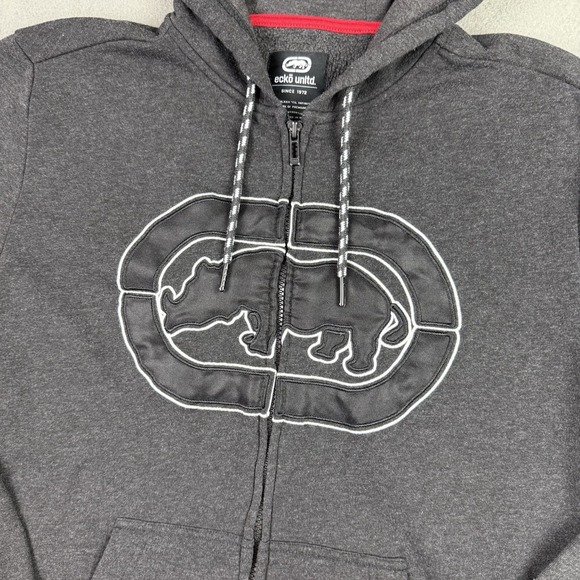 Ecko Unltd Gray Zip-Up Hoodie with Logo Mens Size Small Skater Y2K Style - Picture 4 of 10